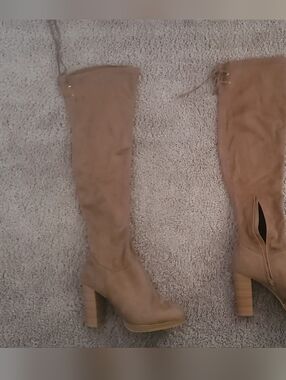 Charlotte Russe Over-the-Knee Block Heel Boots - Tan